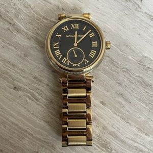 Michael Kors black and gold tone watch w crystals